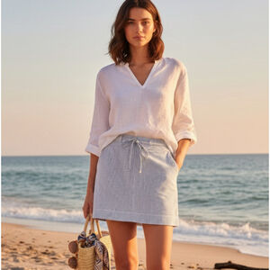 NWT KENAR - linen cotton blend mini skirt striped with drawstring Sz 8